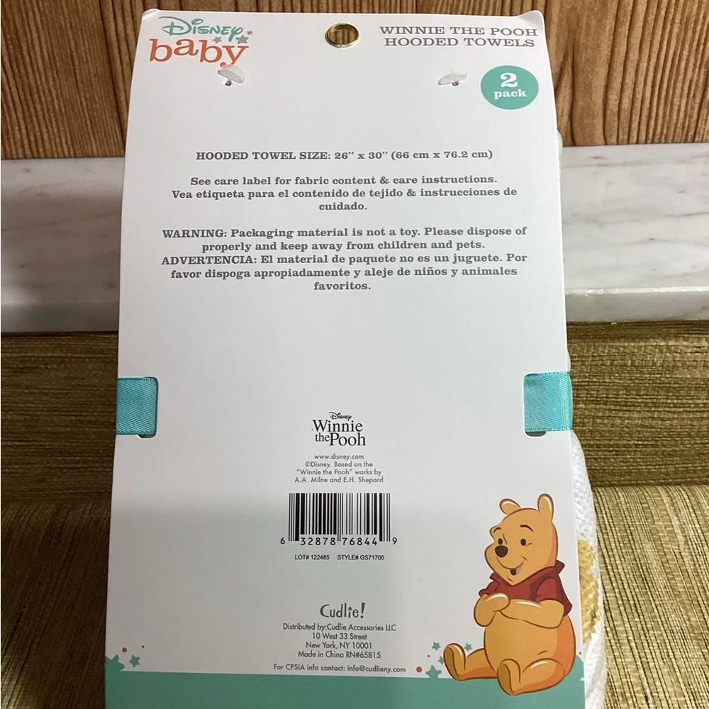 Disney Baby Winnie the Pooh Hooded Towels - White and Yellow by Cudlie